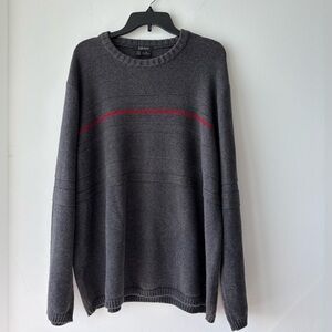 90s VTG DKNY Sweater Gray Red Stripe Pullover Long Sleeve Cotton Mens XL Grunge